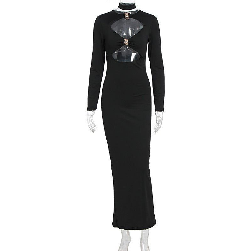 Damen Elegantes Maxikleid mit hochgeschlossenem Dekolleté und raffinierten Cut-Outs EB