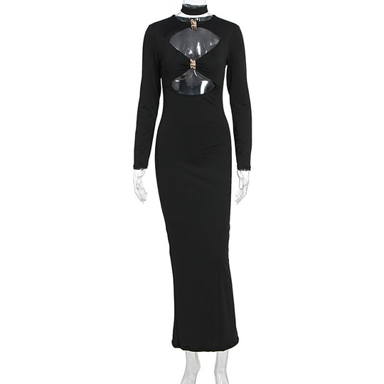 Damen Elegantes Maxikleid mit hochgeschlossenem Dekolleté und raffinierten Cut-Outs EB