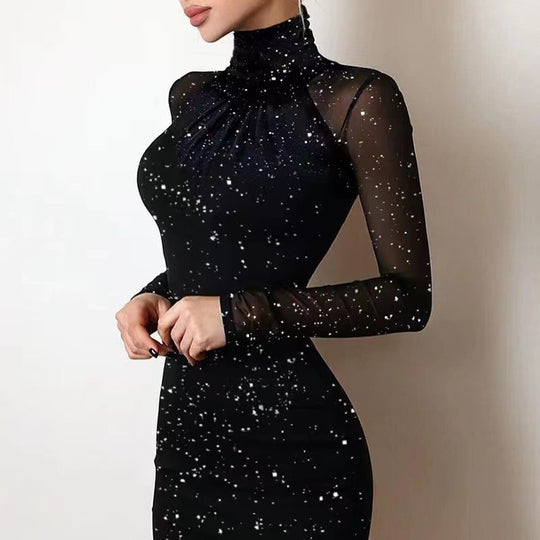 Damen Elegantes Etuikleid mit transparenten Ärmeln und raffinierter Raffung EB