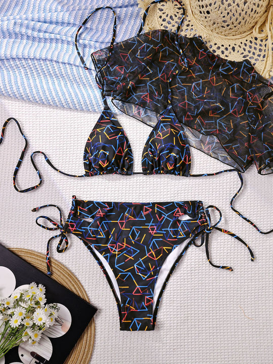 Damen Triangel-Bikini mit transparentem Übertop EB