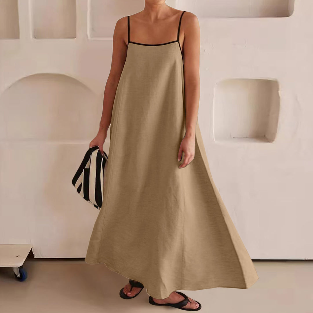 Damen Sommerliches Maxikleid mit schmalen Spaghettiträgern und fließendem Schnitt EB