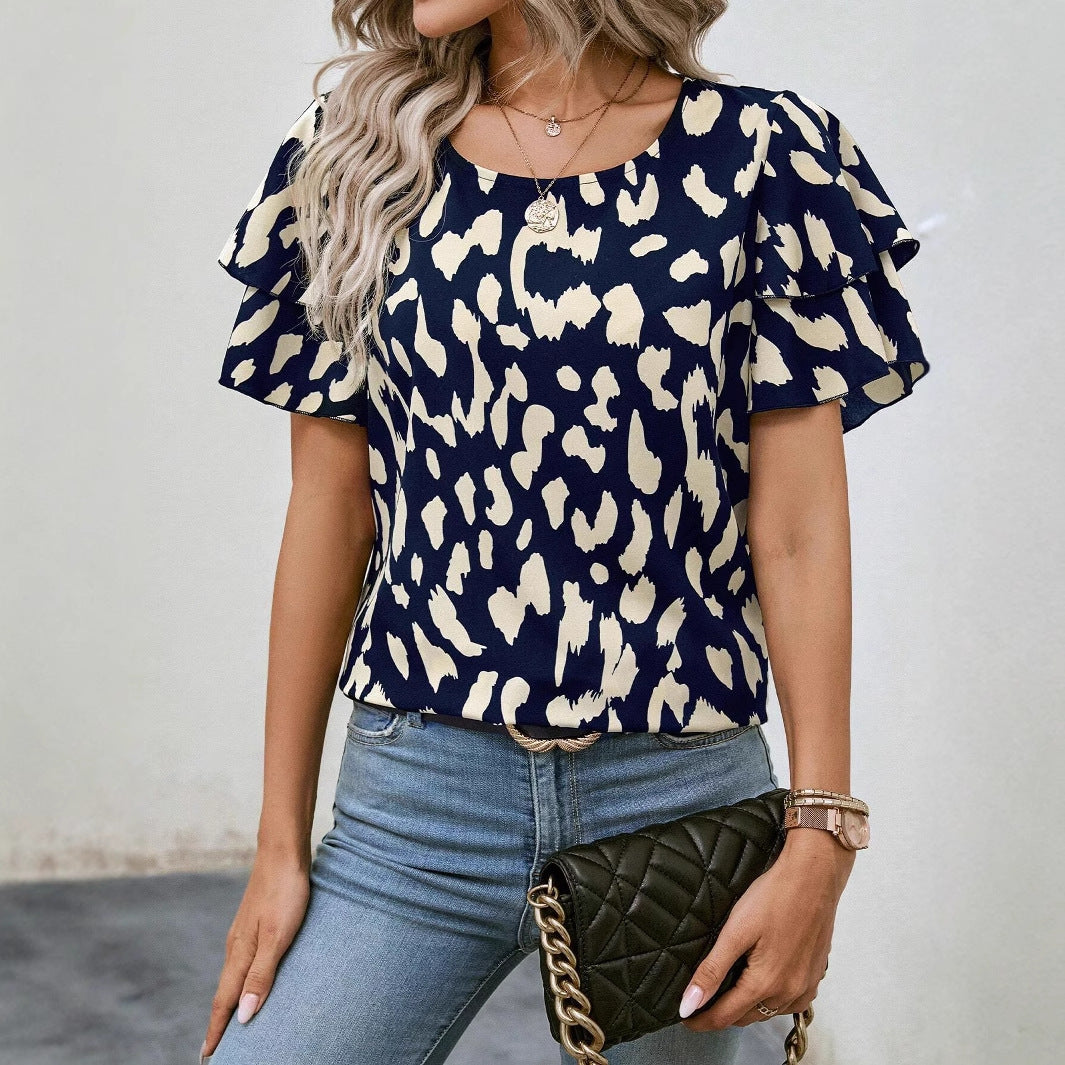 Damen Wickelbluse mit modernem Safari-Print EB