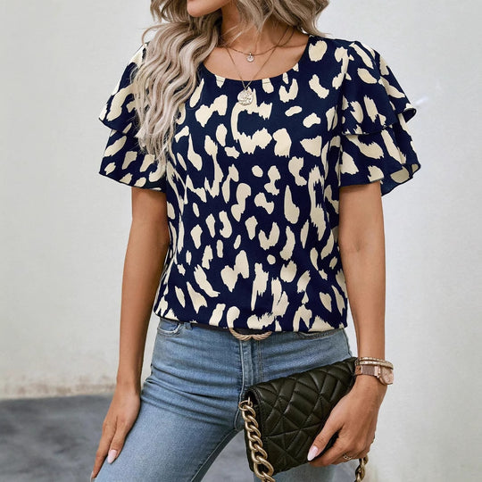 Damen Wickelbluse mit modernem Safari-Print EB
