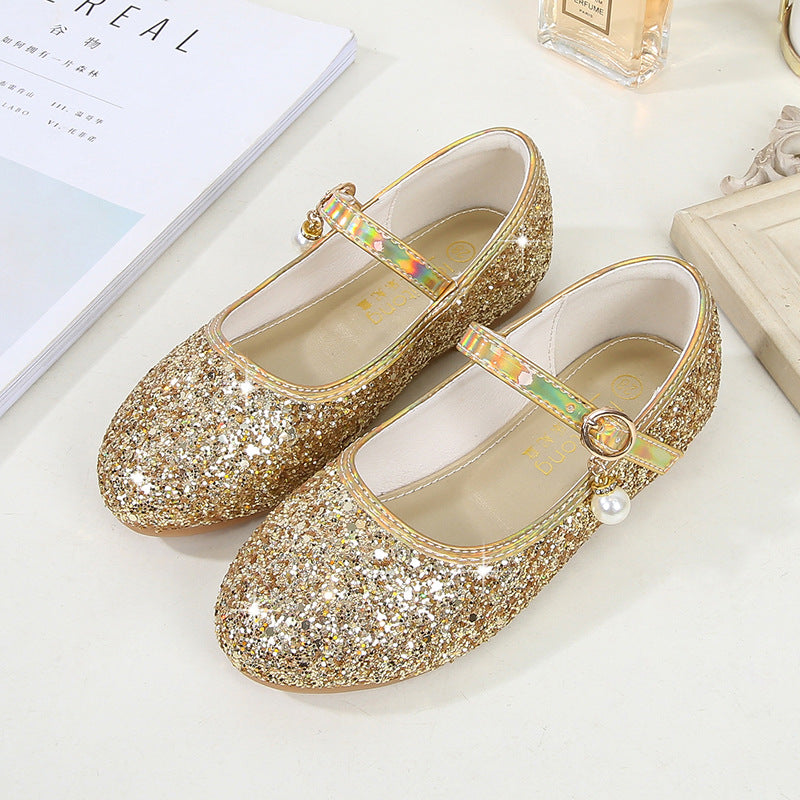 Mädchen Glitzernde Mary Jane Ballerinas mit Perlenapplikation EB