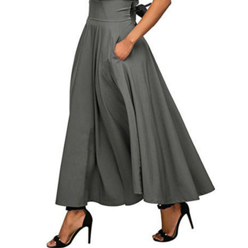 Damen weit geschnittene Palazzo-Hose mit eleganten Taschen und hohem Bund EB