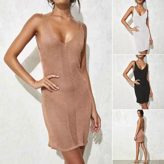 Damen elegantes Häkelkleid mit tiefem Ausschnitt EB