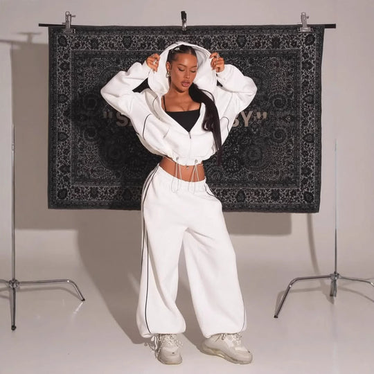 Damen nan weites Oversize-Trackset mit Reißverschluss-Kapuzenjacke und extraweiter Loungehose EB