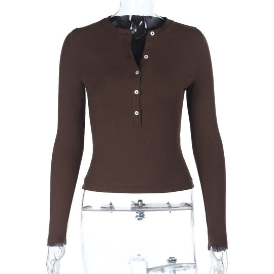 Damen Langarmshirt mit Knopfleiste und figurbetontem Schnitt EB