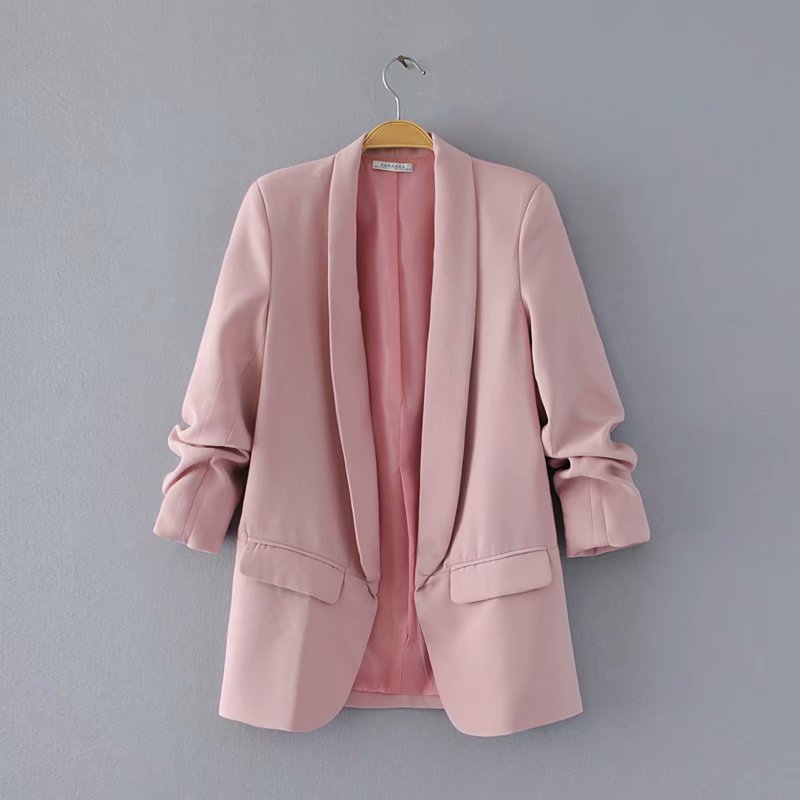 Damen eleganter Blazer mit gekrempelten Ärmeln und praktischen Taschen EB