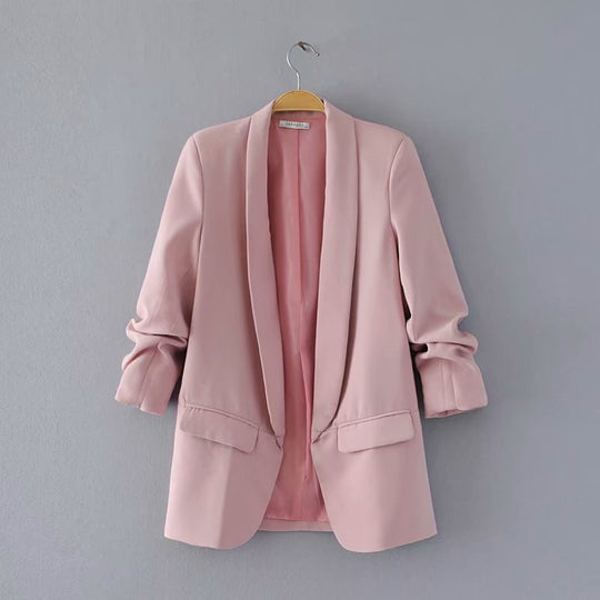 Damen eleganter Blazer mit gekrempelten Ärmeln und praktischen Taschen EB