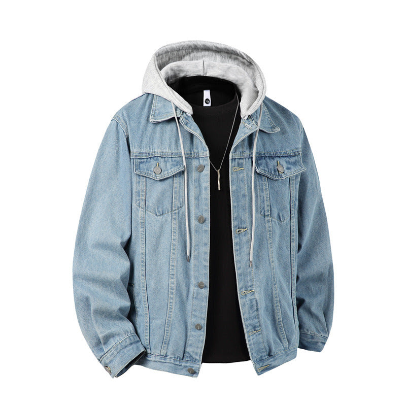 Herren nan Jeansjacke mit angenähter Kapuze Lagenlook robuste Baumwollmischung EB