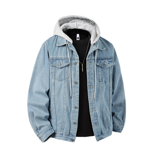 Herren nan Jeansjacke mit angenähter Kapuze Lagenlook robuste Baumwollmischung EB