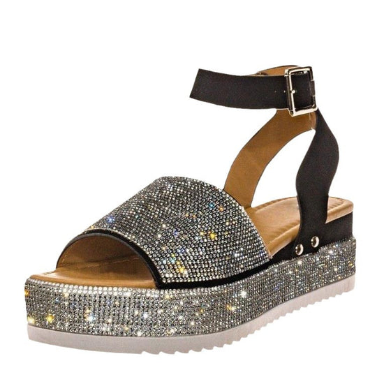 Damen Glamouröse Plateausandalen mit funkelnden Strass-Applikationen EB