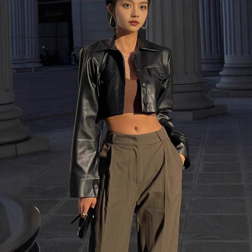 Damen Modische Cropped jacke mit Brusttaschen EB
