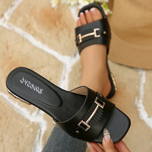 Damen modische Riemchen-Sandalen mit eleganter Schnallenverzierung EB