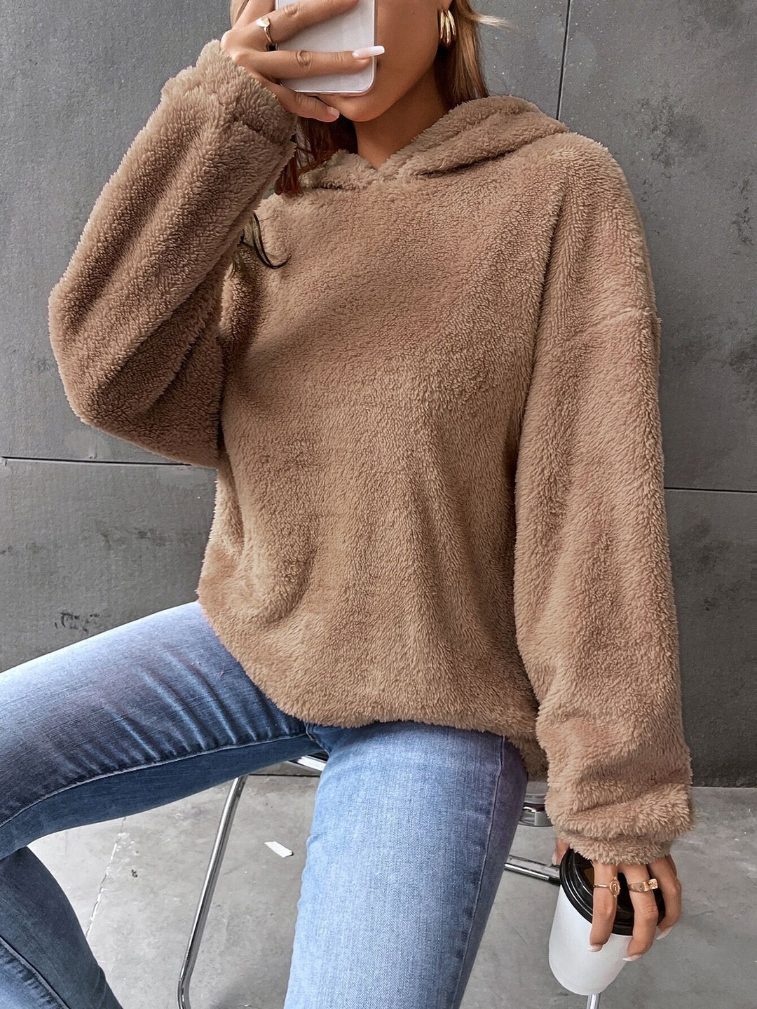 Damen kuscheliger Hoodie aus hochwertigem Plüsch EB