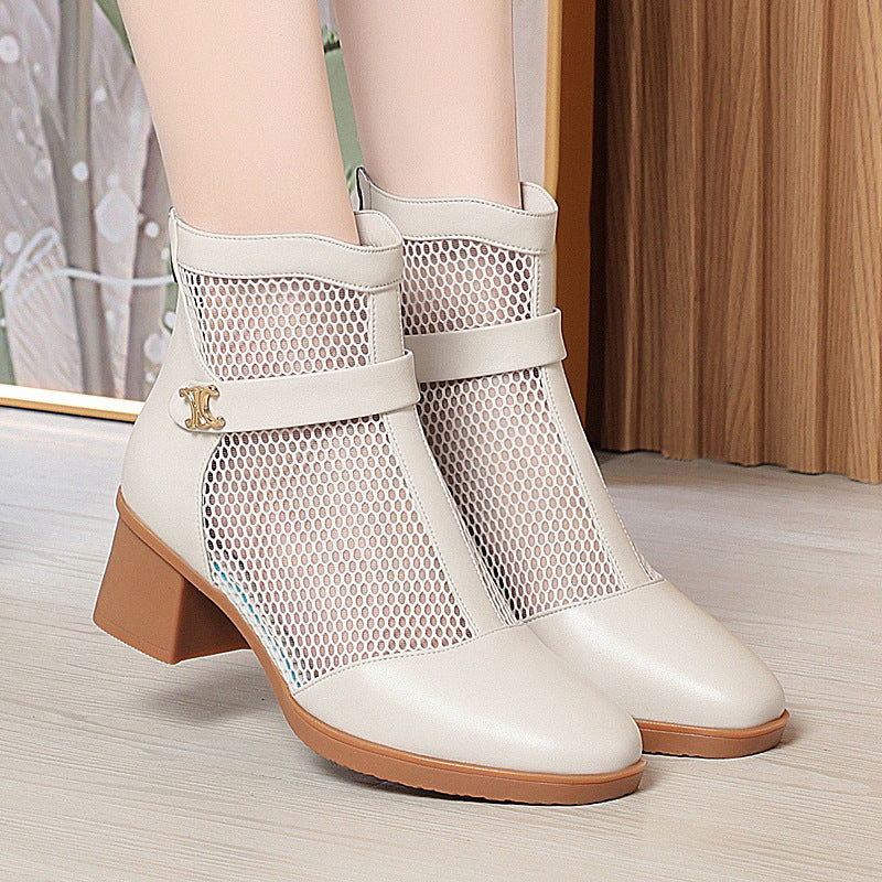 Damen Stiefeletten mit Netzdesign und komfortablem Blockabsatz EB