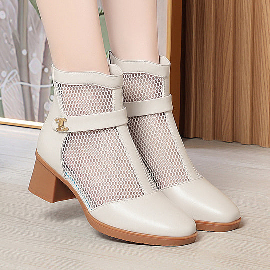 Damen Stiefeletten mit Netzdesign und komfortablem Blockabsatz EB