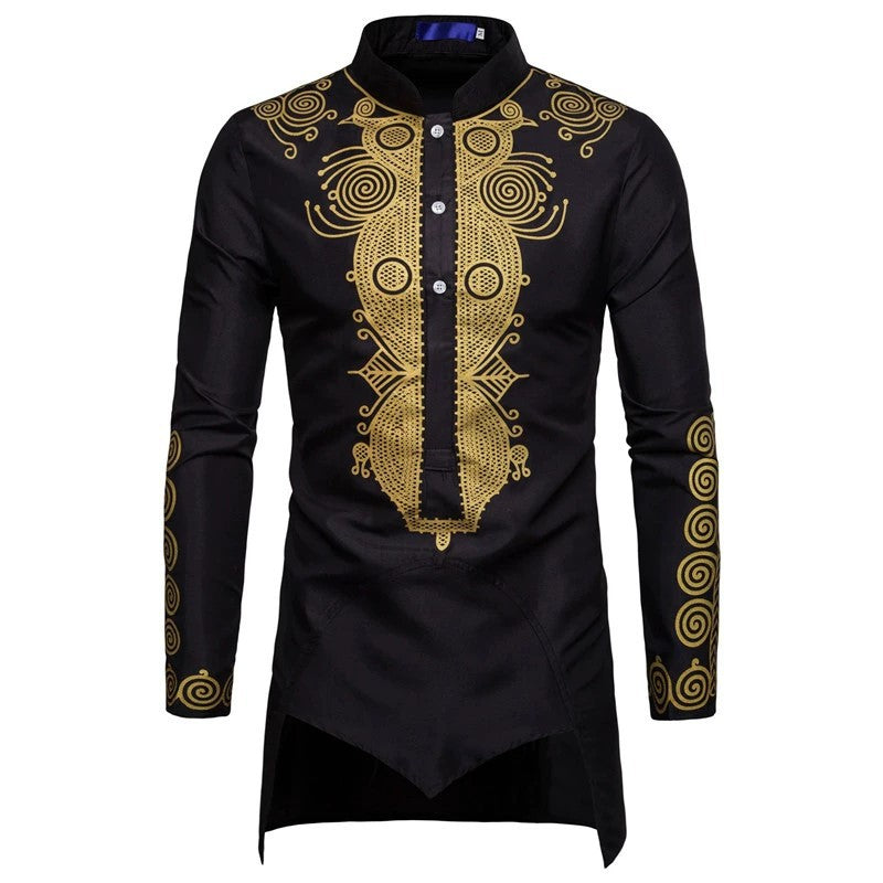 Herren elegantes traditionelles Hemd mit feinen Stickmustern EB