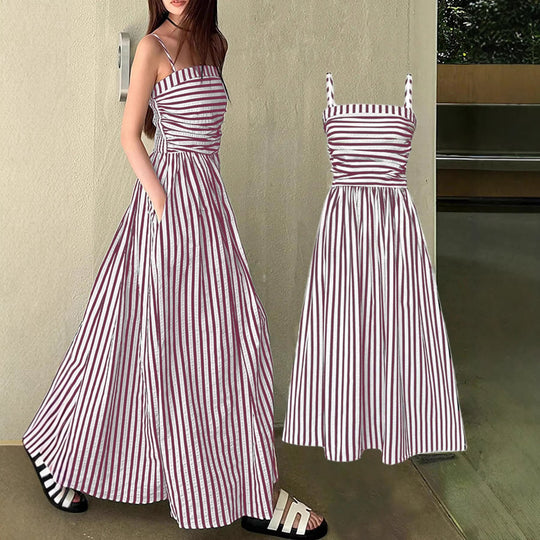 Damen Maxikleid mit schmalen Trägern und raffinierten Falten EB