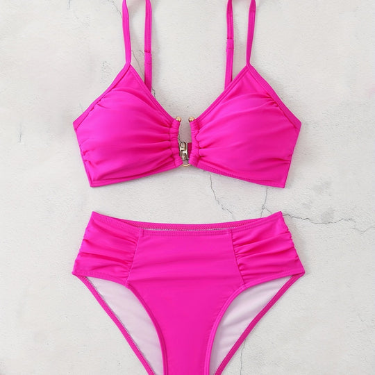 Damen Hochtailliertes Bikini-Set mit raffiniertem Rüschendesign EB
