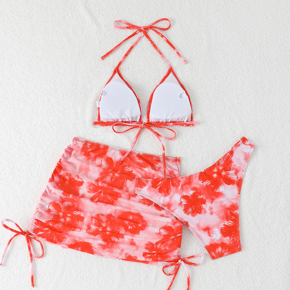 Damen Triangel-Bikini-Set mit verstellbaren Trägern und floralem Wickelrock EB