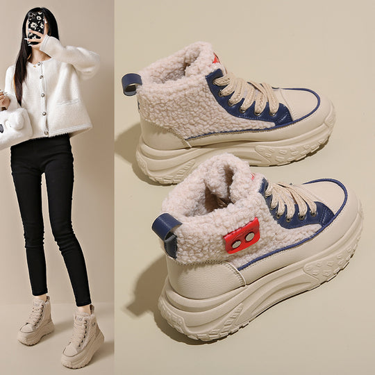 Damen High-Top Sneakers mit warmem Kunstfellfutter und rutschfester Sohle EB