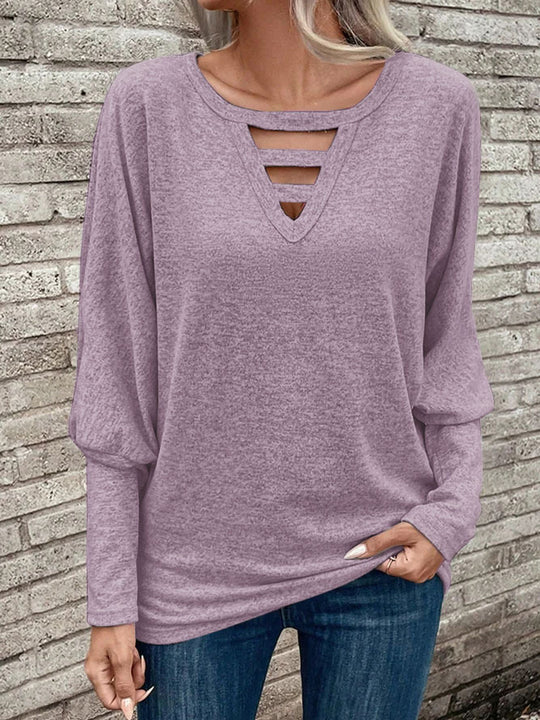Damen lässiges Oberteil mit V-Ausschnitt und Cut-Out-Details EB