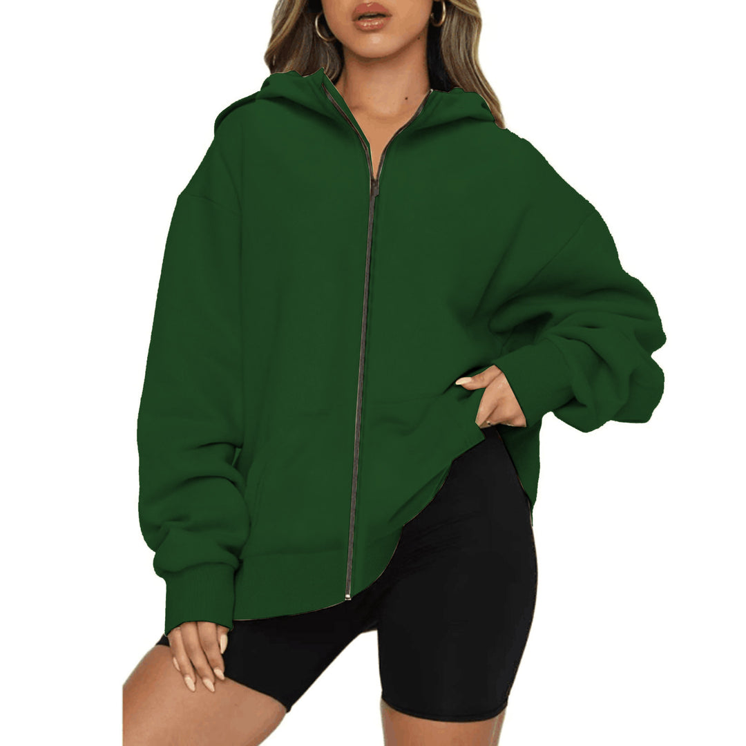 Damen nan leichte Zip-Kapuzenjacke im Relaxed-Fit mit Kängurutasche und gerippten Bündchen EB