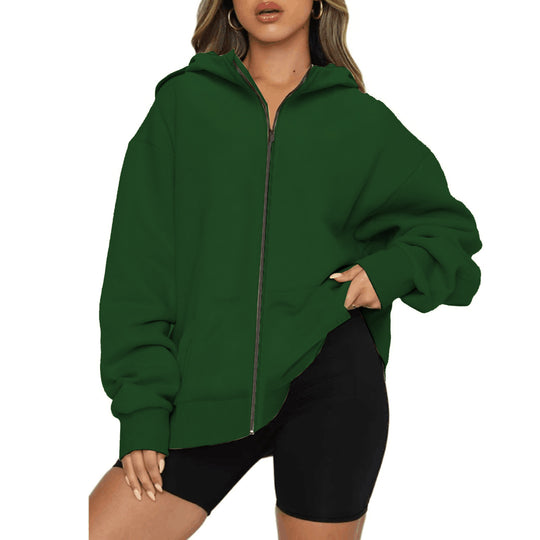 Damen nan leichte Zip-Kapuzenjacke im Relaxed-Fit mit Kängurutasche und gerippten Bündchen EB