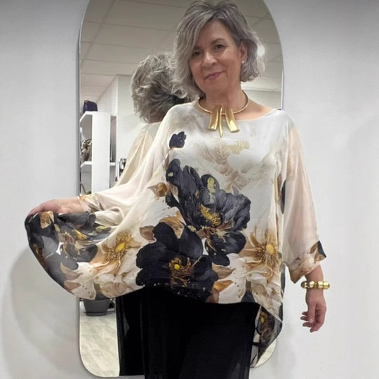 Damen Bluse mit floralen Akzenten und voluminösen Ärmeln Heidi-Mode