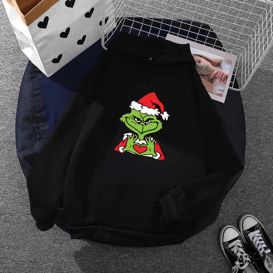 Unisex nan Kapuzenpullover mit weichem Fleece-Futter, Kängurutasche und auffälligem Weihnachts-Comicprint EB