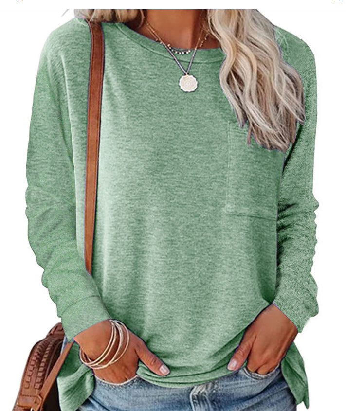Damen lässiges Langarmshirt mit Taschen und Rundhalsausschnitt EB