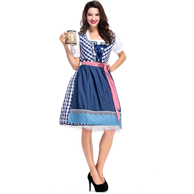 Damen nan traditionelles Trachten Dirndlkleid mit herzförmigem Ausschnitt, Schnürung und abnehmbarer Schürze EB