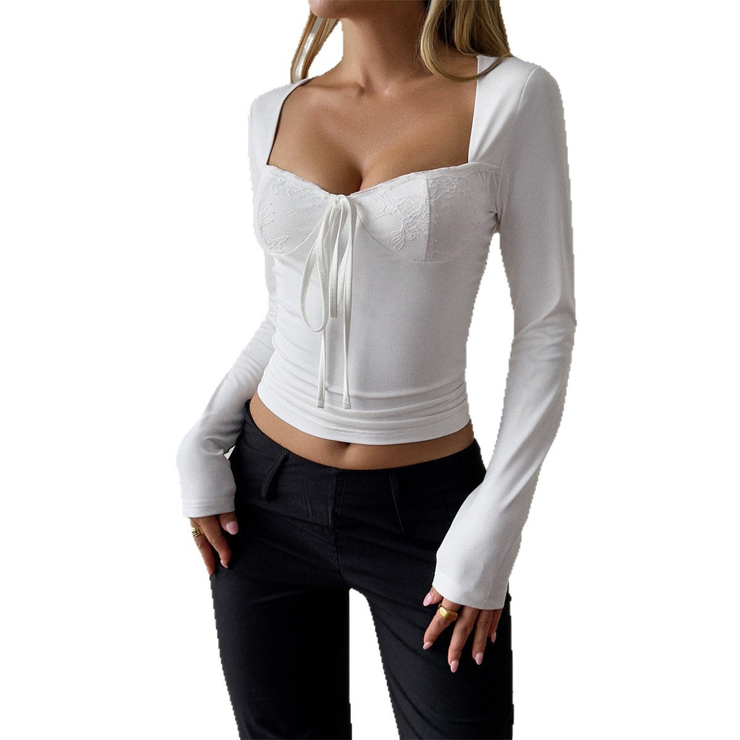 Damen nan tailliertes Bustier-Top mit quadratischem Ausschnitt, Spitzencups und Bindeband EB