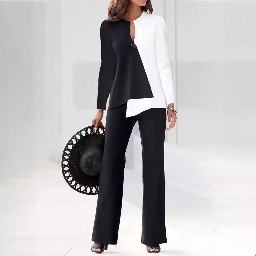 Damen Elegantes und modernes Hosenanzug-Set mit asymmetrischem Design EB