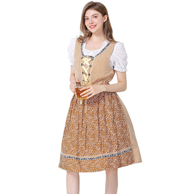 Damen nan traditionelles Oktoberfest Dirndlkleid mit Spitzenbluse, verstellbarer Korsettschnürung und geblümter Schürze EB