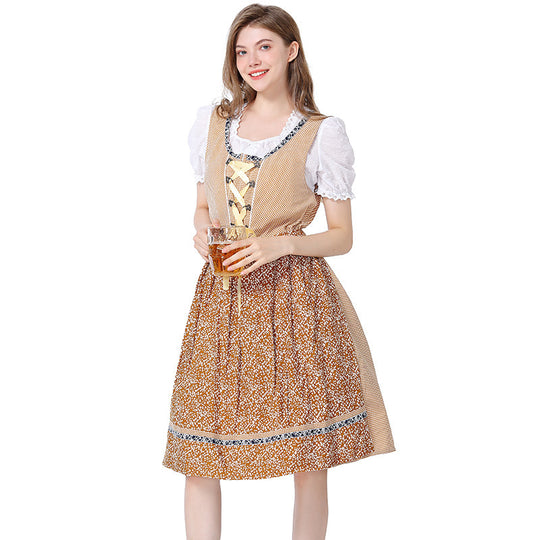 Damen nan traditionelles Oktoberfest Dirndlkleid mit Spitzenbluse, verstellbarer Korsettschnürung und geblümter Schürze EB