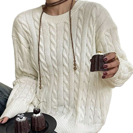 Damen Feiner Kabelstrickpullover mit Zopfmuster, Boxy‑Passform und verlängerten Rippbündchen EB