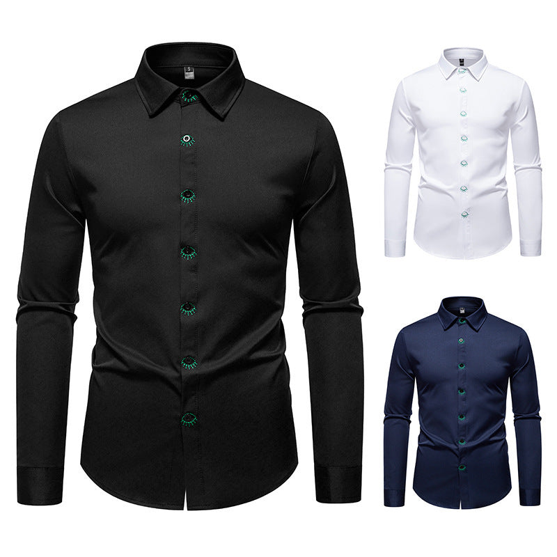 Herren Langarmhemd mit kreativem Knopfdesign EB