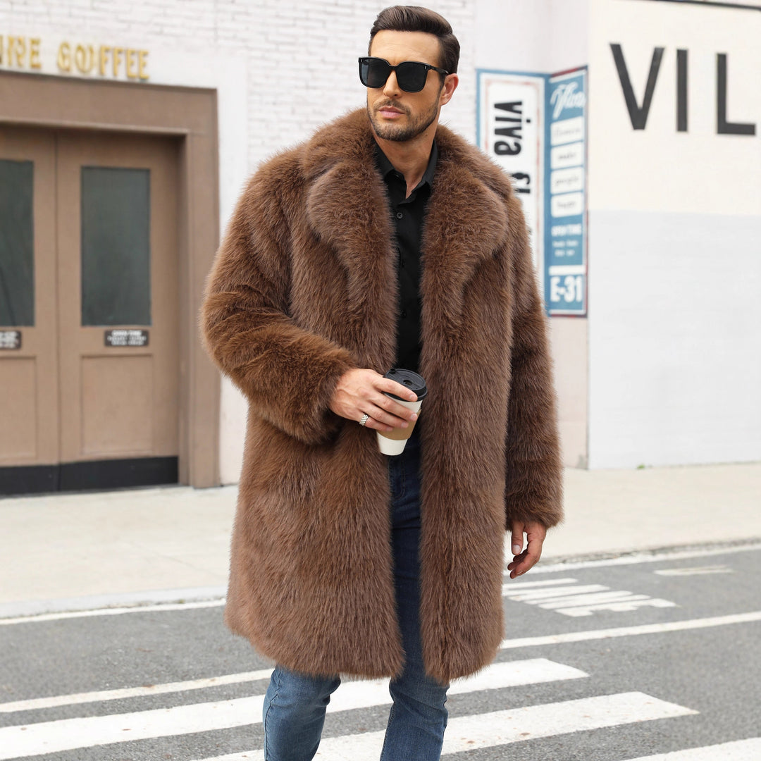 Herren Luxuriöse Kunstpelzjacke mit voluminösem Kragen EB
