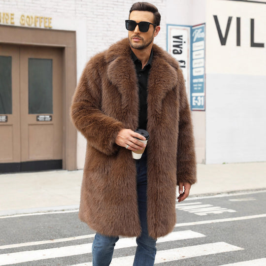 Herren Luxuriöse Kunstpelzjacke mit voluminösem Kragen EB