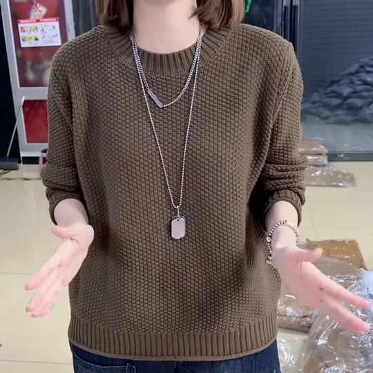 Damen lässiger Strickpullover mit strukturierter Oberfläche und weitem Schnitt EB