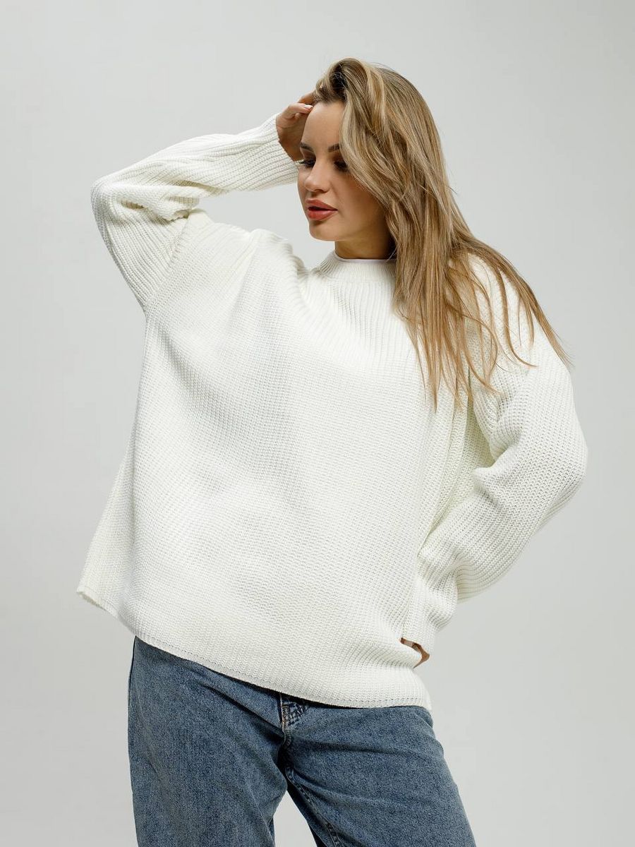 Damen Grob gestrickter Komfortpullover mit Rundhalsausschnitt EB