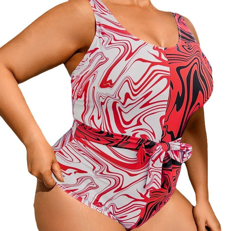 Damen Einteiler Badeanzug mit modischem Marmor-Design und tailliertem Schnitt EB