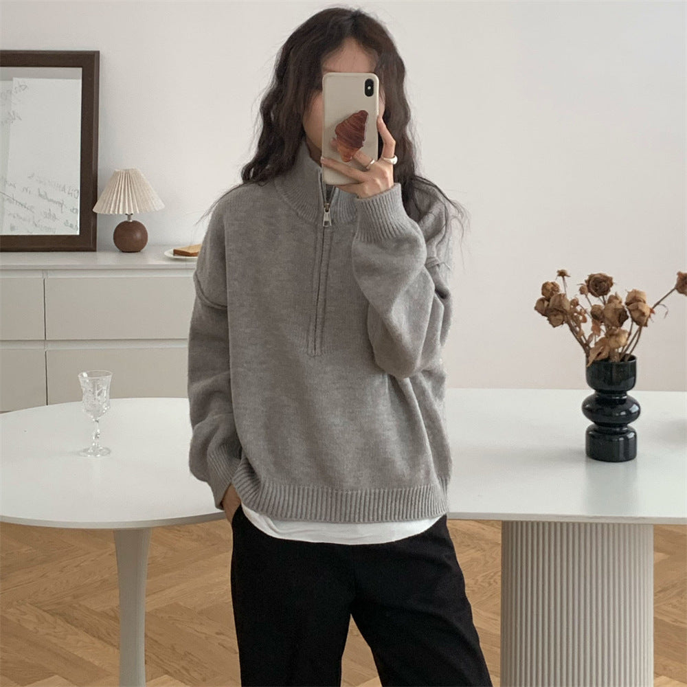 Damen Kurzpullover mit Stehkragen und Reißverschluss EB