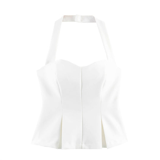 Damen Chic Haltertop mit tailliertem Schnitt und raffinierter Rüsche EB