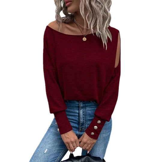 Damen Off-Shoulder Oberteil mit Knopfdetails EB