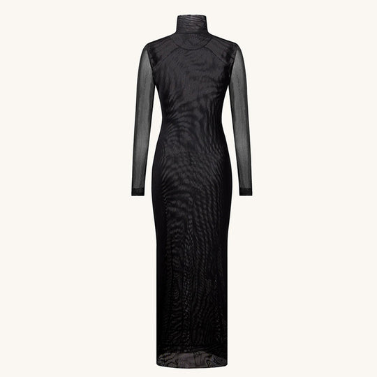 Damen Langarm Maxikleid mit grafischem Muster und hochgeschlossenem Kragen EB