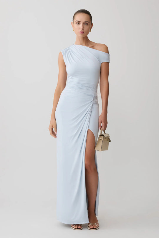 Damen Elegantes Maxi-Kleid mit One-Shoulder Design und hohem Schlitz EB